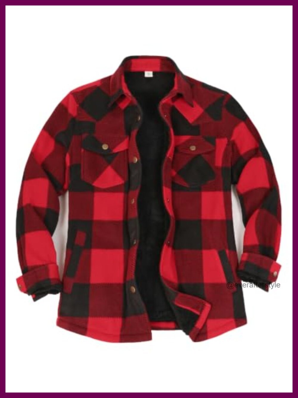 Womens Sherpa Lined Plaid Shacket Snap Front Shirt Jacket Fleece Coat